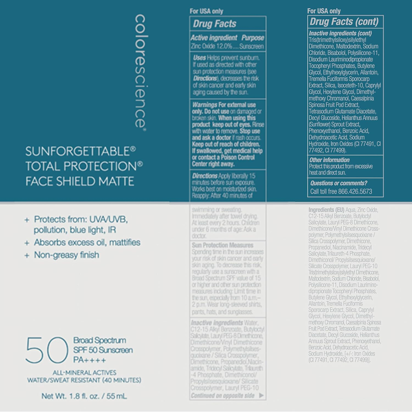 Colorescience Face Shield Matte SPF 50 Protector Solar Mate 55ml